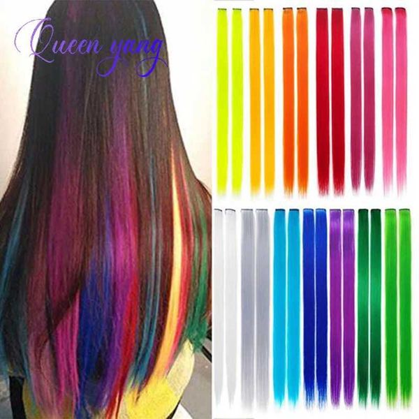 Parrucche sintetiche Queenyangs colorate capelli lunghi dritti dritti sintetico resistente al calore esteso thread arcobaleno clip parrucca Q240427