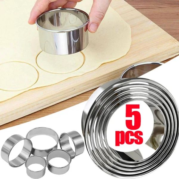 Formen 5pcs/Set Küche Edelstahl Keksform Form runden Keksschneider Set Backgebäckkuchenform DIY Dumplings Hautschneidwerkzeuge