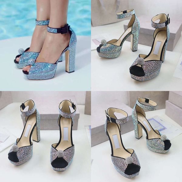 Verzerrte Kristall-Knöchel-Straße Plattform Sandalen Chunky Heels Strass Fersen Sandalen Frauen Peep Toes Dress Schuhe Designer Schuhe Party Abschluss Originalqualität