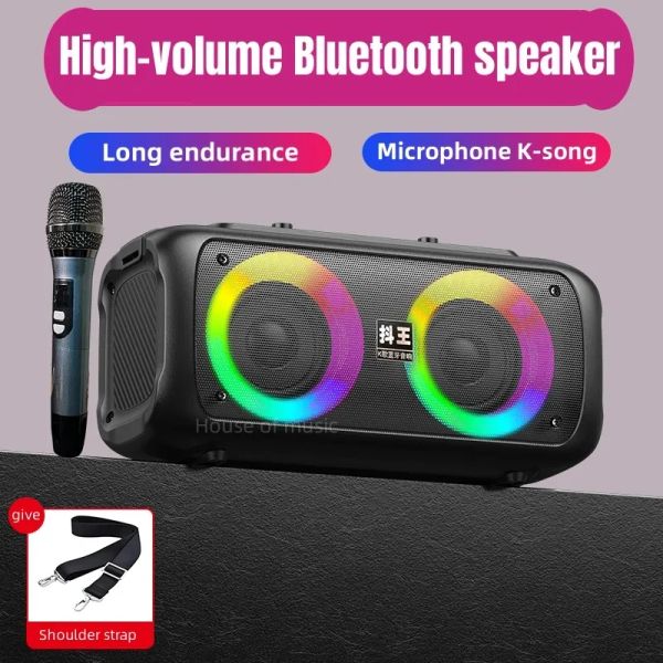 Lautsprecher mit drahtloser Mikrofon tragbarer LED Rolling Light Bluetooth Lautsprecher Karaoke Party Boombox Outdoor High Power Square Dance Subwoofer