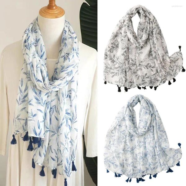 Шарфы цветочные кисточки Voile Long Scarf Summer Pashmina Pashmina Шары и обертывают мягкие женские мусульманские хиджаб -флоты.