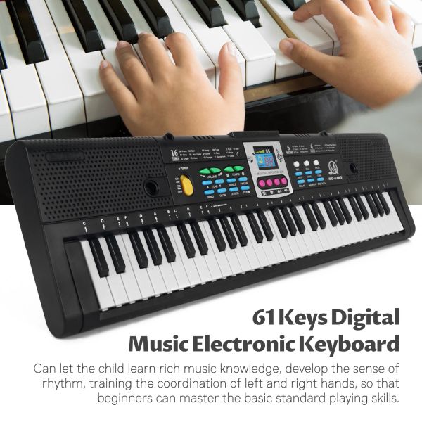 Instrumentos 61 Chaves Música de piano digital Teclado eletrônico Crianças Piano elétrico multifuncional para estudante de piano com função de microfone