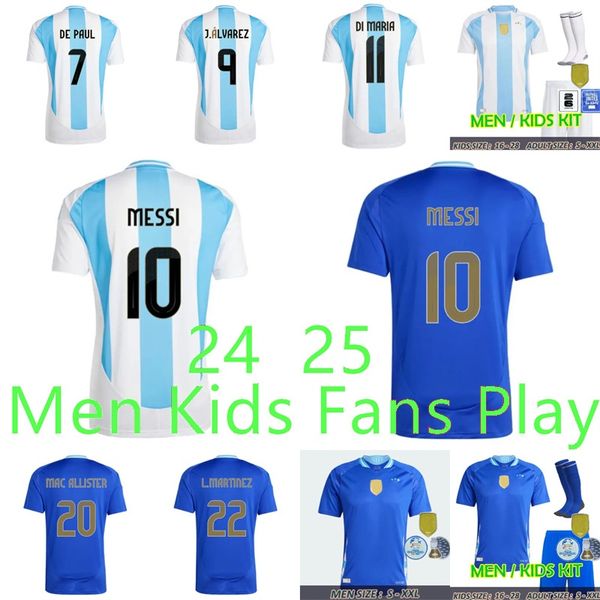 24 25 Argentina 3 estrelas Jerseys Messis Player Version Di Maria Mac Allister Dybala Romero Martinez de Paul Maradona Kit Kit Homem Menina Mulher Futebol Camisa