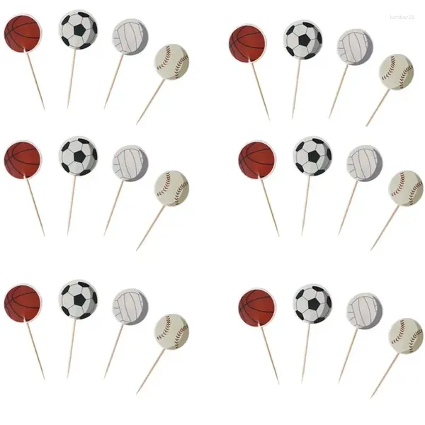 Forniture per feste 24pcs Basketball Baseball Volyball Calcio Cupcake Toppers Sports a tema Picks per il compleanno dei bambini