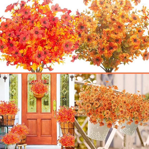 Flores decorativas de queda artificial Simulação de plástico falso outono Floral Faux Plant para 2024 Supplies de decoração de festas de casamento de Ação de Graças