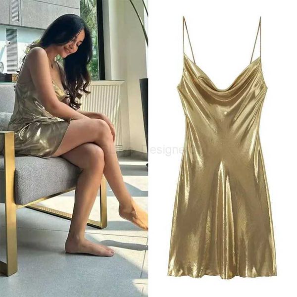 Urban sexy Kleider Traf Slip Kleid Rückenlose kurze Kleider für Frauen 2023 sexy Gold Silber Kleider Party Mini Prom Gala Kleider Frau D240427