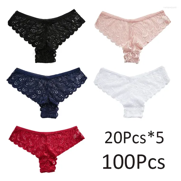 Calcinha feminina 100pcs mulheres mulheres sexy lace roupas íntimas baixa cintura cor sólida coloras transparentes transparentes soltar compras tanga