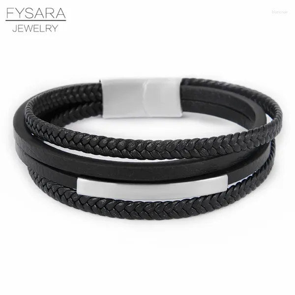 Bracelets de link Fysara Brand Black Genuine Leather trançado Raneda