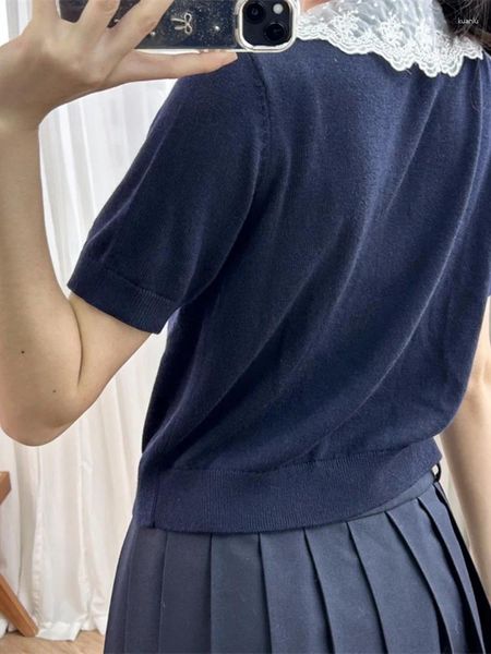 Maglioni da donna top per camicia a maglia per il pizzo blu navy estivo a manicotto corto a maniche a maniche a maniche a maniche per riduzione