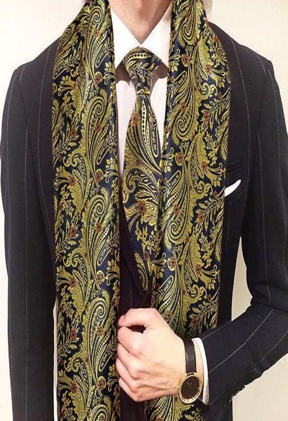 Шарфы мода мужчины связывают золото jacquard paisley 100 шелковой шарф набор осенний зимний повседневный деловой костюм Soft barrywang16339482
