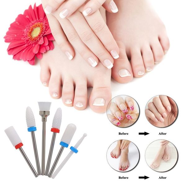 6pcsset chioda per trapano per trapano cuticole per trapano polvere di lucidatura in ceramica chiodi di lucidatura rotante macinare teste di pedicure manicure 7758262