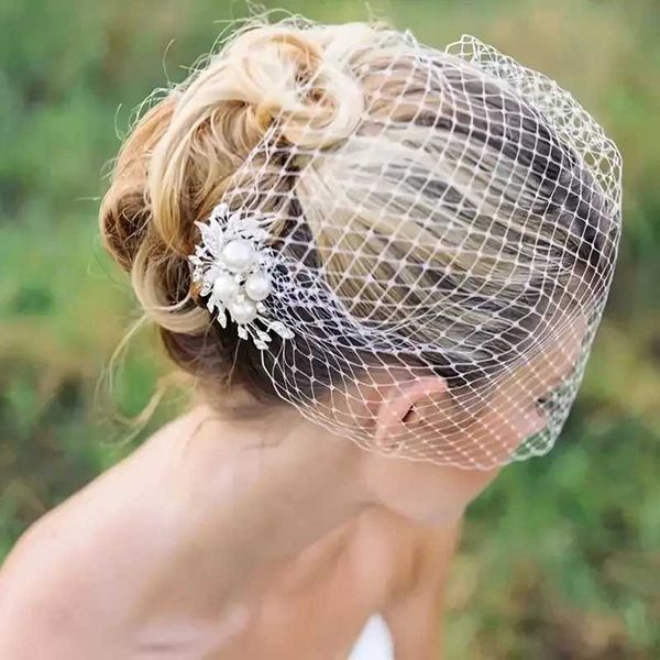 Hochzeitshaarschmuck Vintage Braut Vogelkäse Schleier Kunstperlen Perlen Perlen Mesh Schleier für Hochzeit Brautröte Schleier für die Ehe