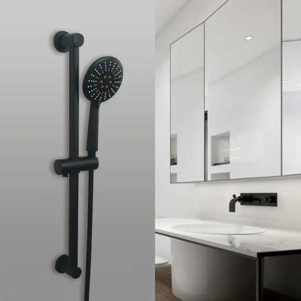 Controla a barra de chuveiro de revestimento preto montado na parede 3 função, spray chuveiro de mão de chuveiro de aço inoxidável Banheiro ajustável barra deslizante