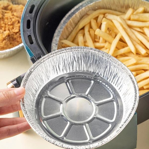 10pcs Caixa de lata de alumínio à prova de óleo Caixa de estanho de folha de ar friturável papel descartável Ferramenta de cesta de cozinha Bandeja de gotejamento para churrasco