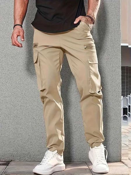 Herrenhosen Herrenhosen Seitentaschen Ladung Harem Hosen Reißverschluss schwarzer Hip-Hop-Freizeit-Joggerhosen Mode Casual Street Pantsl2404