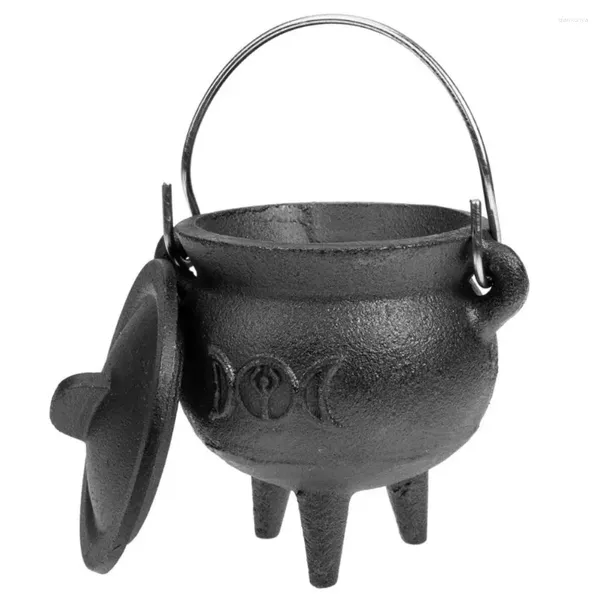 Party-Dekoration Hexe Brennen Pot Mini Handheld tragbarer Gusseisen-Kessel Halloween mit hitzebeständigem Weihrauch mit Deckel