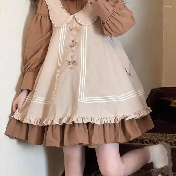 Lässige Kleider Frühling Herbst Kawaii Loltia Mini Kleid Frauen Langarm japanische süße süße weibliche Puppenkragen Rüschen Prinzessin