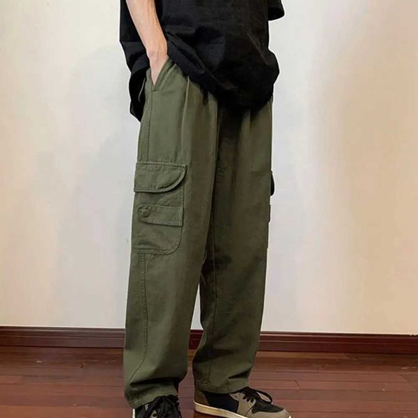 Pantaloni da uomo pantaloni da carico insaccati casual con tasche adatte a pantaloni da uomo hip-hop sciolti maschili dritti pantaloni da carico verde nero outdoor 2023l2404