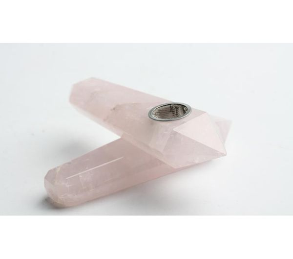 HJT inteiro 3pcs Mulheres Modernas Tubos de fumantes personalizados de rosa natural Crystal Quartz Tubacco Tubos de cura de mão Pouch9325573