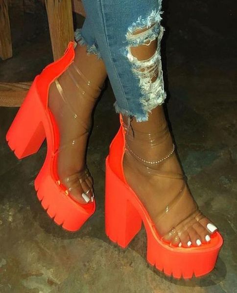 Sandals Night Club Party Plataforma Chunky Heel Summer Plus Size Sapatos Transparentes Women1747443