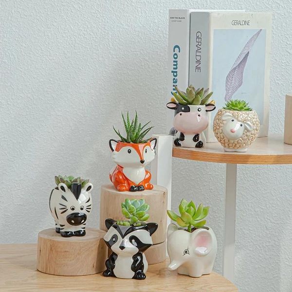 Vasos estilo nórdico Cerâmica animal vaso de flores desenho animado zebra ovelha de vaca mini suculenta plantas bonsai pots decoração de casa