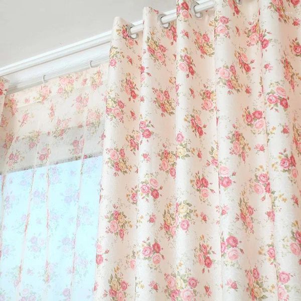 Cortina Blackout Tecido de tecido impresso Cretans de toalhas florais pastorais para quarto de jantar quarto quarto