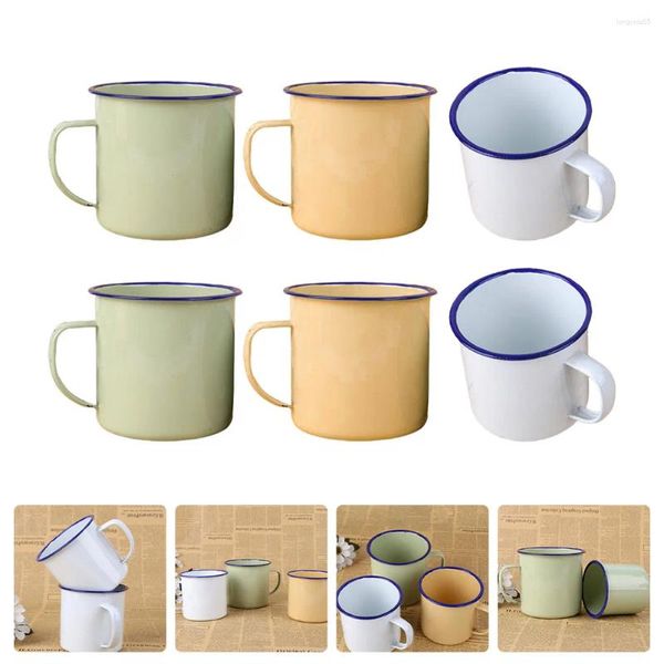 Canecas 6 PCs Retro esmalte a xícara de água potável Copas de café expresso de leite Campo de café criativo