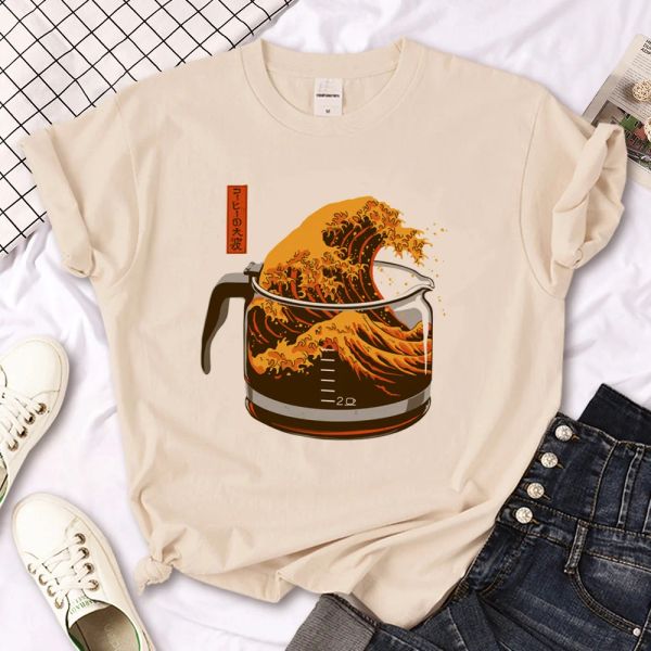 T-Shirt Die große Welle der Kaffee T-Shirts Frauen Streetwear Japanisch T-Shirt Girl Grafik Y2K Harajuku Kleidung