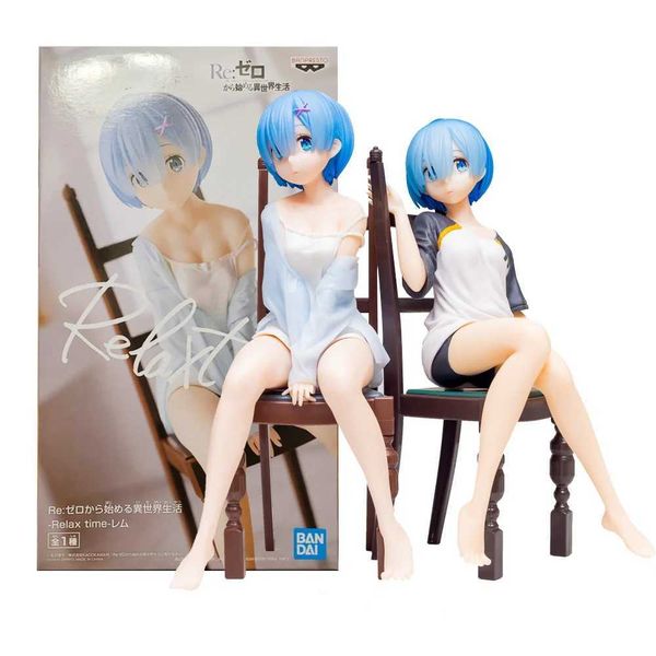 Anime Manga Rem Ram -Pyjamas Ein Null -Startleben in einer anderen Welt auf einem Stuhl süße Modell PVC Doll Spielzeugdekoration 20cml2404