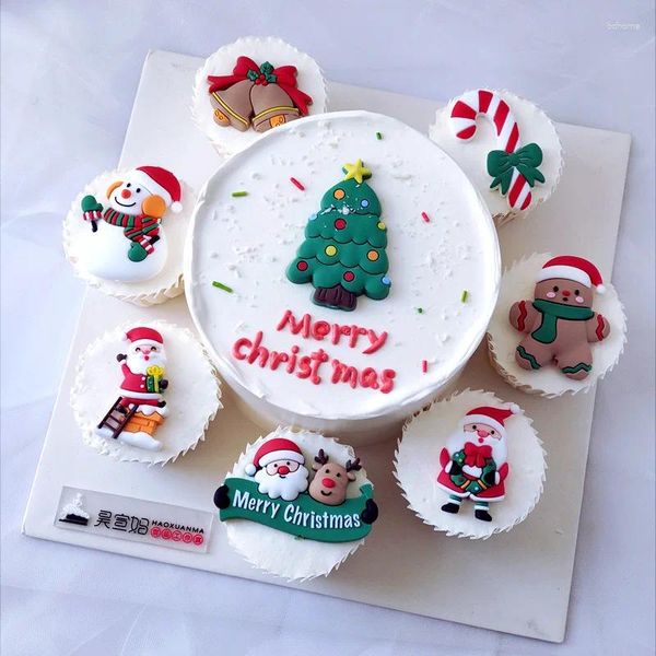 Forniture per feste Cake Christmas Topper Topper morbido albero di gomma Babbo Natale Snowman Elk Snowman Gingerbread Man Cupcake Dessert Year Baby Baking