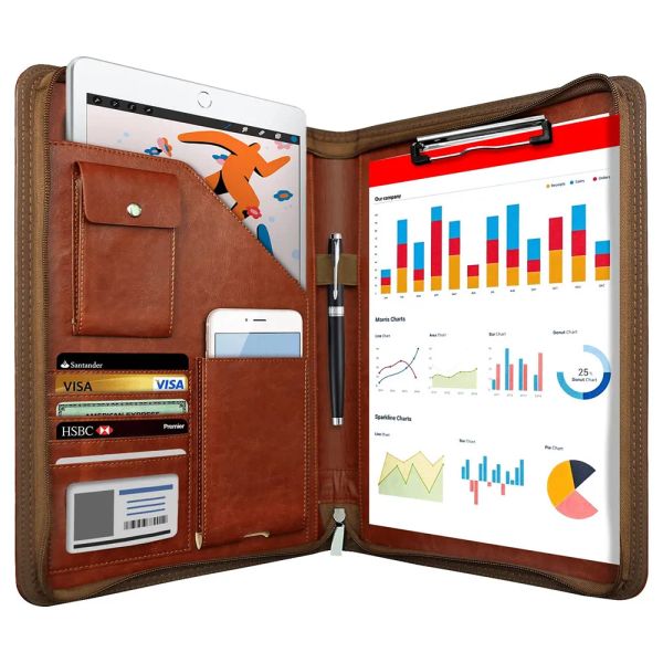 Notepads Smart wiederverwendbares Notizbuch A4 Punkt Reißverschluss Padfolio Organizer Leder Planer Ordner Taschen Kartenhalter Multifunktionales Geschäft