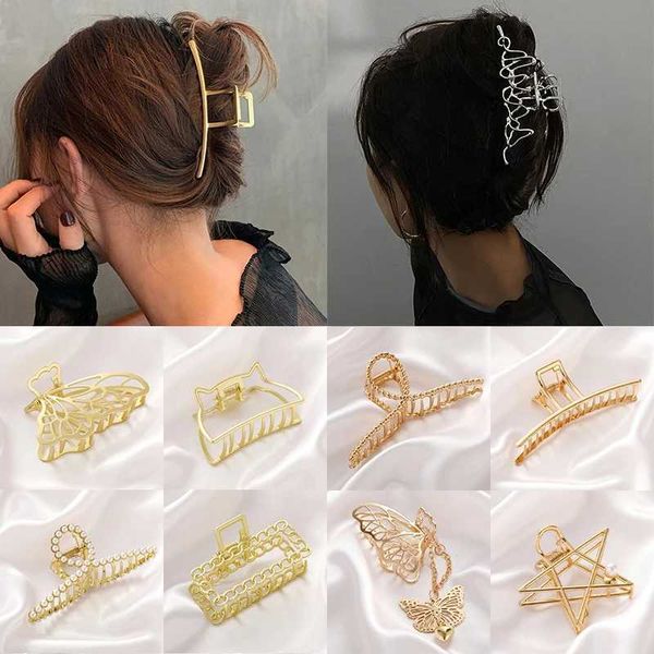 Haarklammern Barrettes modische einfache metallische große Haarkrallen Frauen Krabben Geometrische Silberklammern Stirnbandzubehör