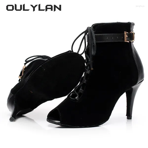 Scarpe da ballo oulylan Black Women High Heel Boots Latino Medio Basso Tacco da donna viola sexy Jazz moderno