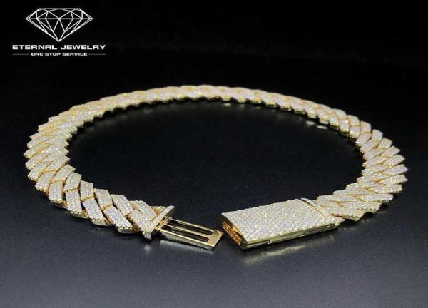 Factory Custom Men Hip Hop Icepou 18 polegadas sólidas S925 10K 14K 18K Gold Yellow 10mm Moissanite Diamond Chain Chain Link Colar33333174