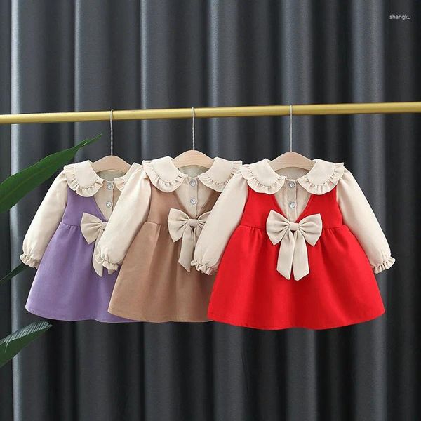 Vestidos de menina Autumn Winter Born Baby's Rouped Sleeved Dress para a roupa de vestuário para meninas para criança Jaqueta quente de veludo