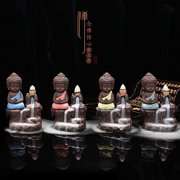 Sacos de saqueta 5pcs incenso adicione pequeno censor de monge cerâmica yixing backflow stick stick buddha argila roxa y base bule home gota de gota dhs4b