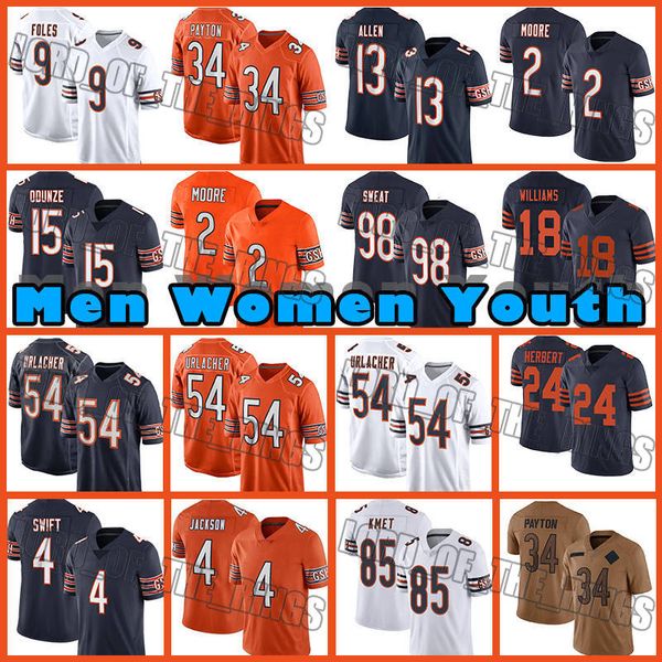 34 Walter Payton Caleb Williams Futbol Forması Cole Kmet Dj Moore Bear D'Andre Swift Keenan Allen Jaquan Briskker Darnell Wright Brian Urlacher Montez Sweat Bagent