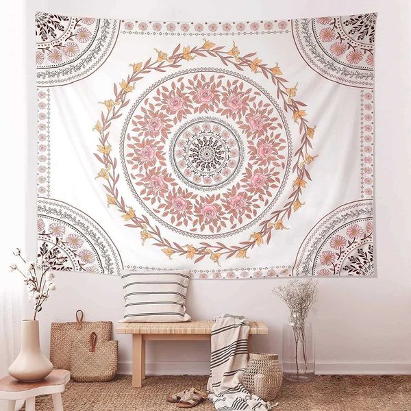 Wandteppiche Mandala Wandteppich Ästhetik Bohemian Wandteppich Wand Hanging Pink Blumenmedaille Tapisserie Bohemian Wandkunst Hippie