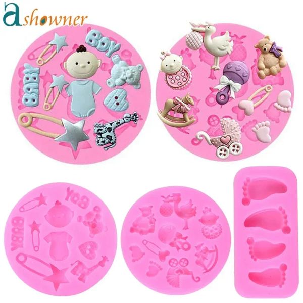 Moldes bebê, carro, urso, silicone fondant molde molde de resina de bolo diy para assadeira de copo de copo de bolo de decoração de ferramentas de cozinha