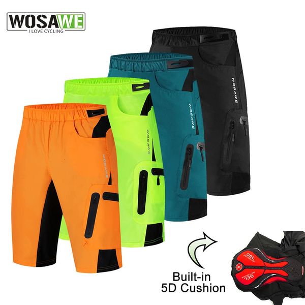 Shorts de bicicleta de bicicleta de bicicleta de ciclismo Wosawe masculino 5D shorts acolchoados de choque de choques de shorts de ciclismo de ajuste solto de pilotagem240417