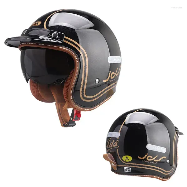 Motorradhelme Open Face Helm Punkt zugelassener Jet für Moto Pilot Chopper Retro Vintage 3/4 halbe Motorrad Männer Frauen Frauen