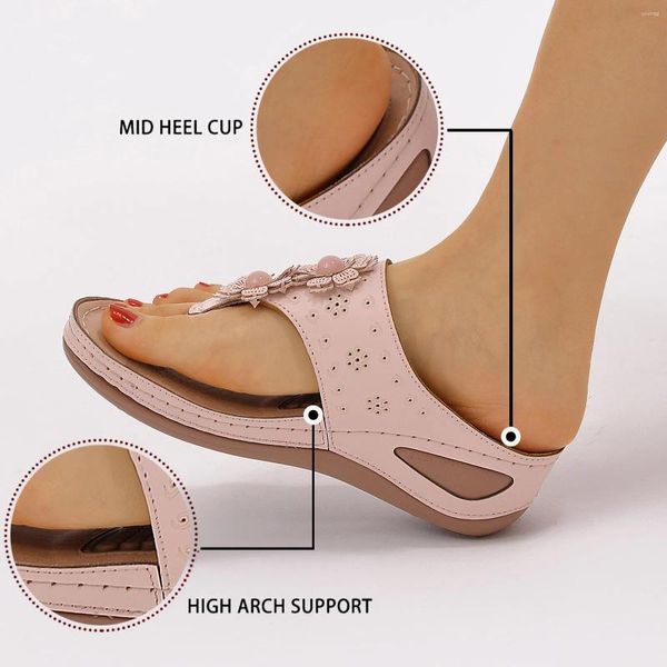 Hausschuhe Frauen Sandalen bequeme Flip Flops für Frauen mit Bogen unterstützen Sommer Casual Wedge Schuhe Massagefunktion