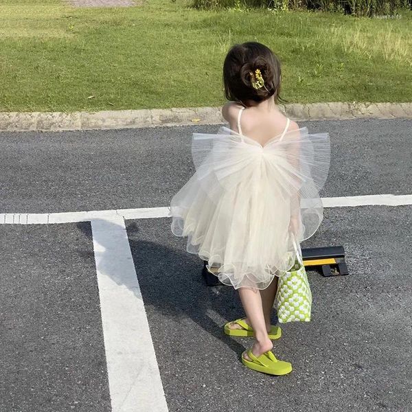 Abito da ragazza Adorabile Big Bow Wing Cink Abito a maglie per Toddlers Girls Tulle Lace Summer Baby Sleeveless Beach Cless