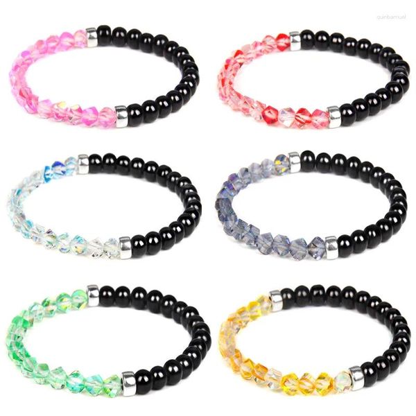 Braccialetti di fascino da 6 mm sfaccettati di perle di pietra di luna bracciale nero onice di giunzione sirena vetro austriaco cristallo austriaco per donne uomini che brillano gioielli