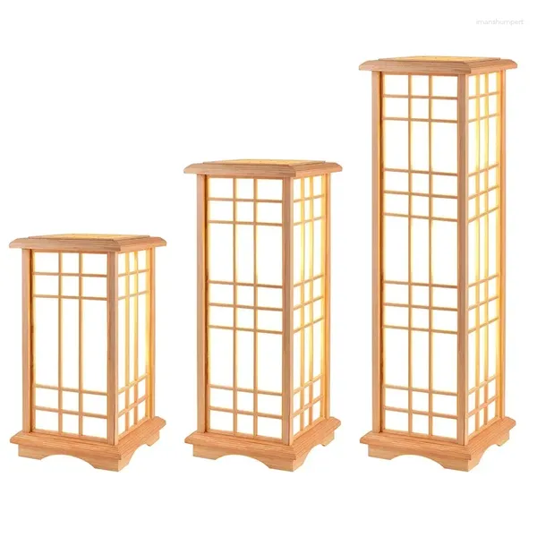 Lâmpadas de piso modernas japonesas tatami forma quadrada forma de lâmpada de madeira LED Quarto de pé para a sala de estar alta e27
