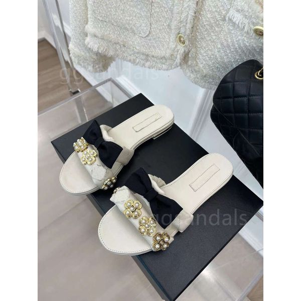 Most Beautiful Slippers Mules Rich Slippers Black Pearl Diamond Buckle Slides Sandals Sandals Tamanho mais bonito 35-41