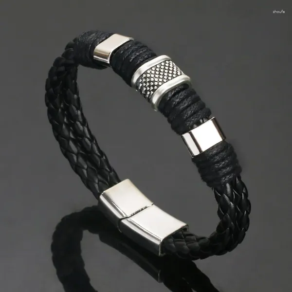 Bracelets de charme niuyitid vintage pulseira de couro genuíno homem homem magnético liga de liga trançada corda masculina machos jóias