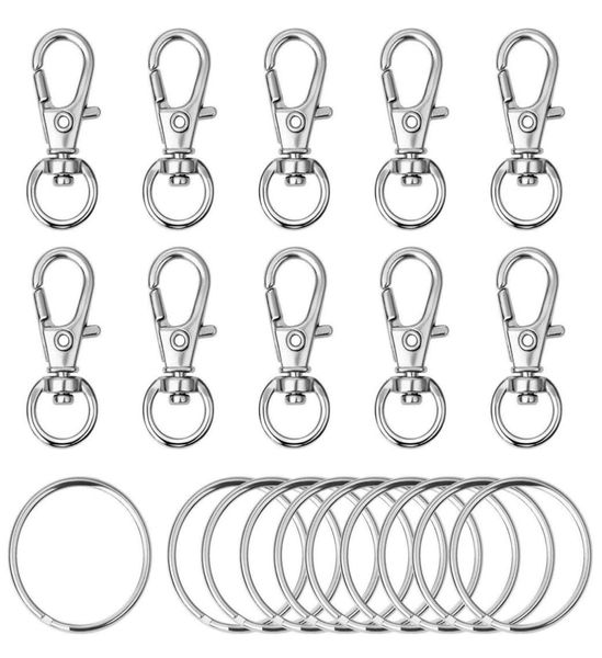 120pcs Slor do cordão de alcoólatra Snap Hook Metal Flop com anéis -chave DIY Keyring Keychain Chain Acessórios da cadeia de chaves Silver Color6267516