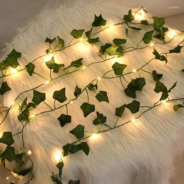 Dekorative Blumen 2m/5m/10m grüner Blatt Efeuschnur Lichter künstliche Blätter Vine Fee für Unkraut für Weihnachtsbaumgirlande aus Jäten
