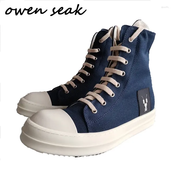 Повседневная обувь 19SS Owen Seak Men Canvas High Top Angle Lace Up Роскошные кроссовки кроссовки сапоги бренд Zip Flats Большой размер